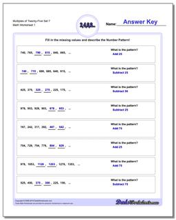 Multiples of Twenty-Five Set 7 Number Patterns Worksheet