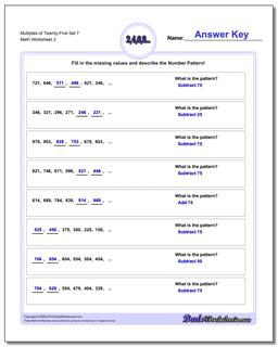 Multiples of Twenty-Five Set 7 /worksheets/number-patterns.html Worksheet