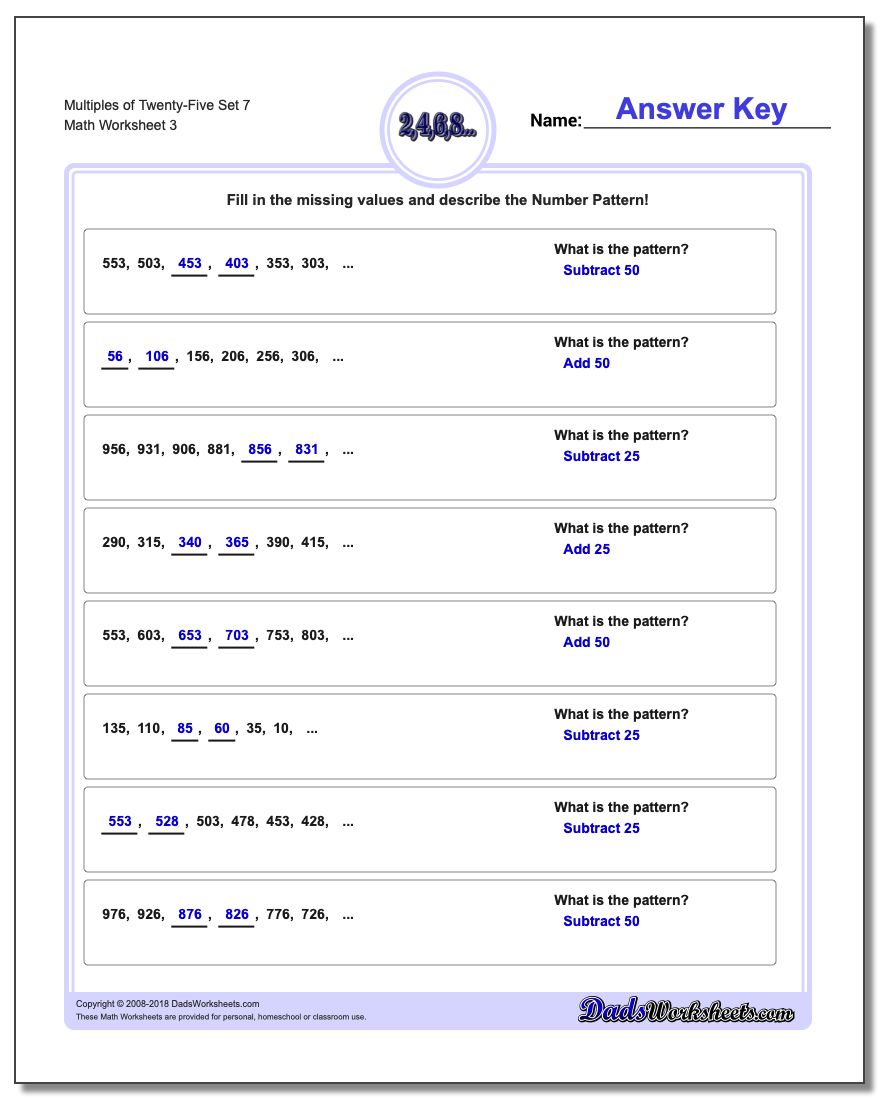 Multiples of Twenty-Five Set 7 Worksheet
