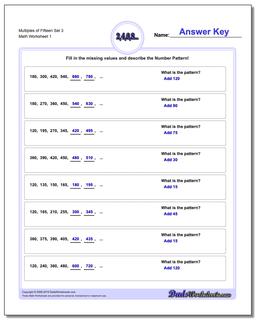 Multiples of Fifteen Set 3 Number Patterns Worksheet