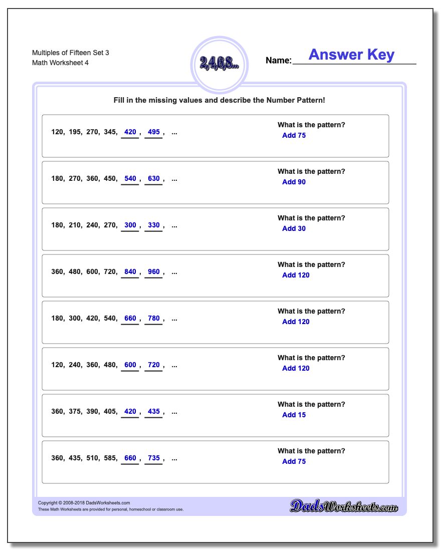 Multiples of Fifteen Set 3 Worksheet