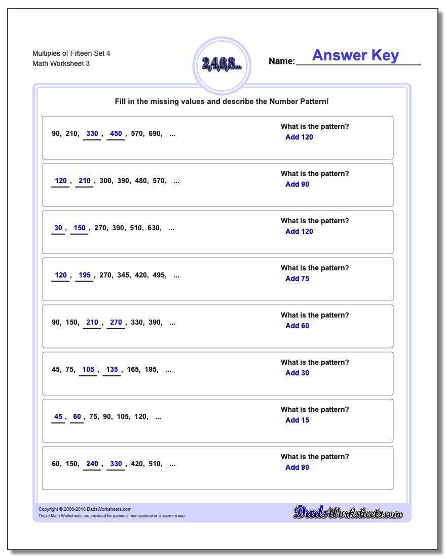 Multiples of Fifteen Set 4 Worksheet