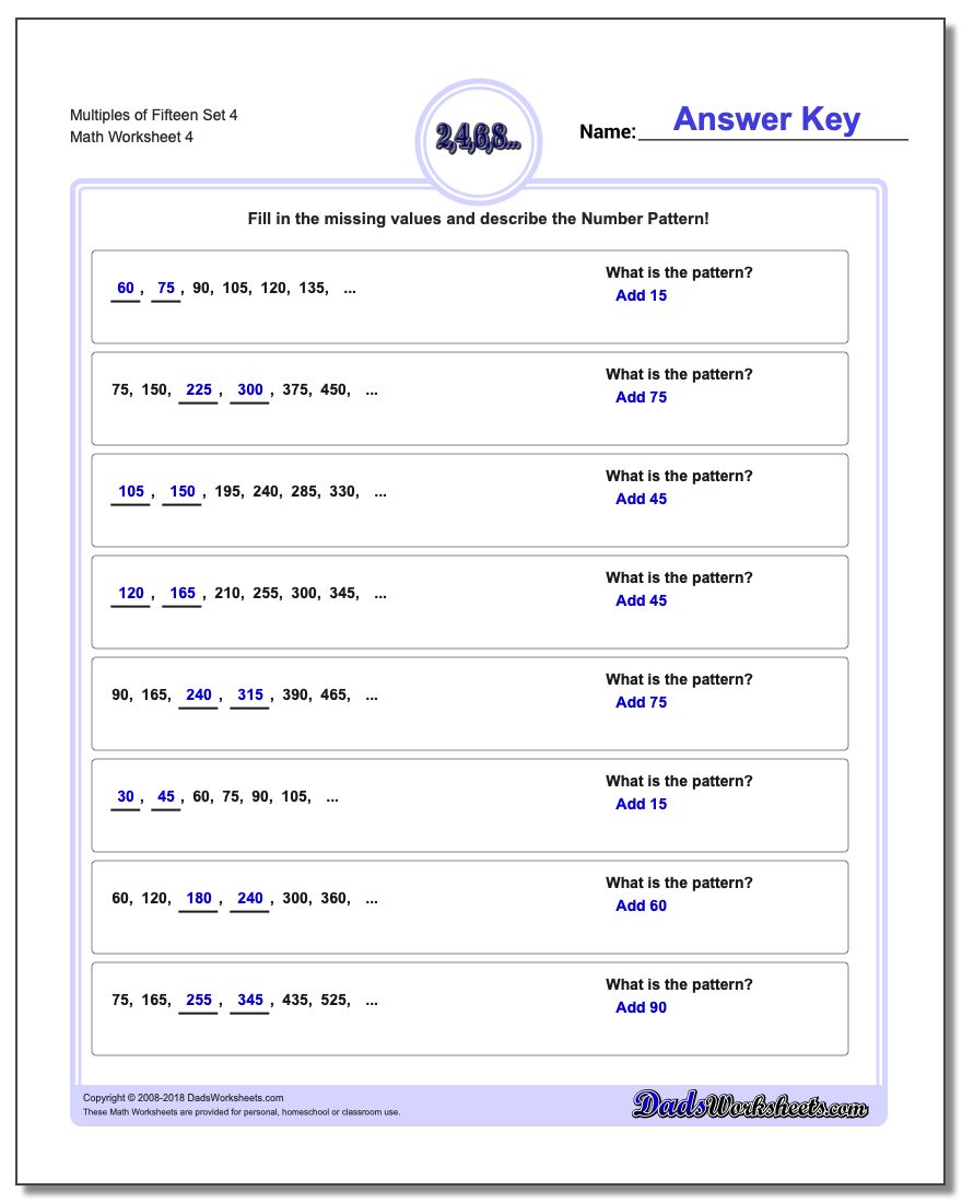 Multiples of Fifteen Set 4 Worksheet
