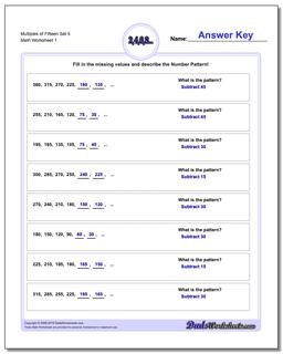 Multiples of Fifteen Set 5 Number Patterns Worksheet