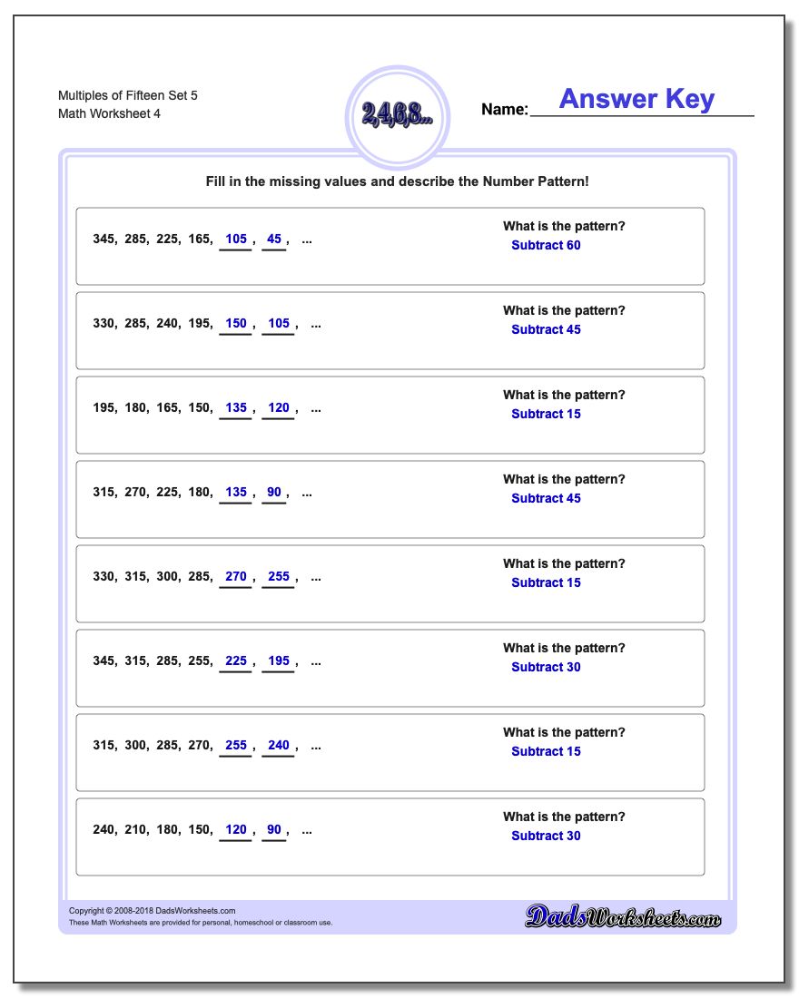 Multiples of Fifteen Set 5 Worksheet
