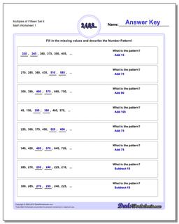 Multiples of Fifteen Set 6 Number Patterns Worksheet