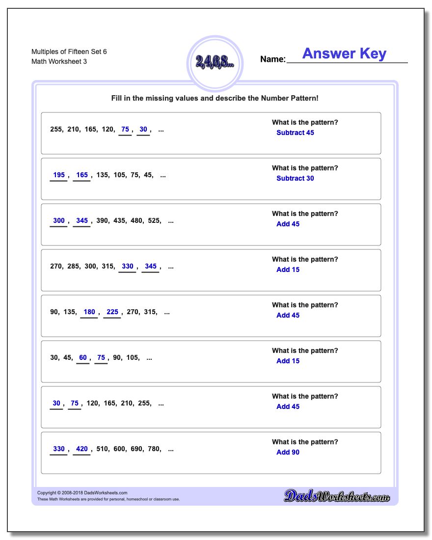 Multiples of Fifteen Set 6 Worksheet