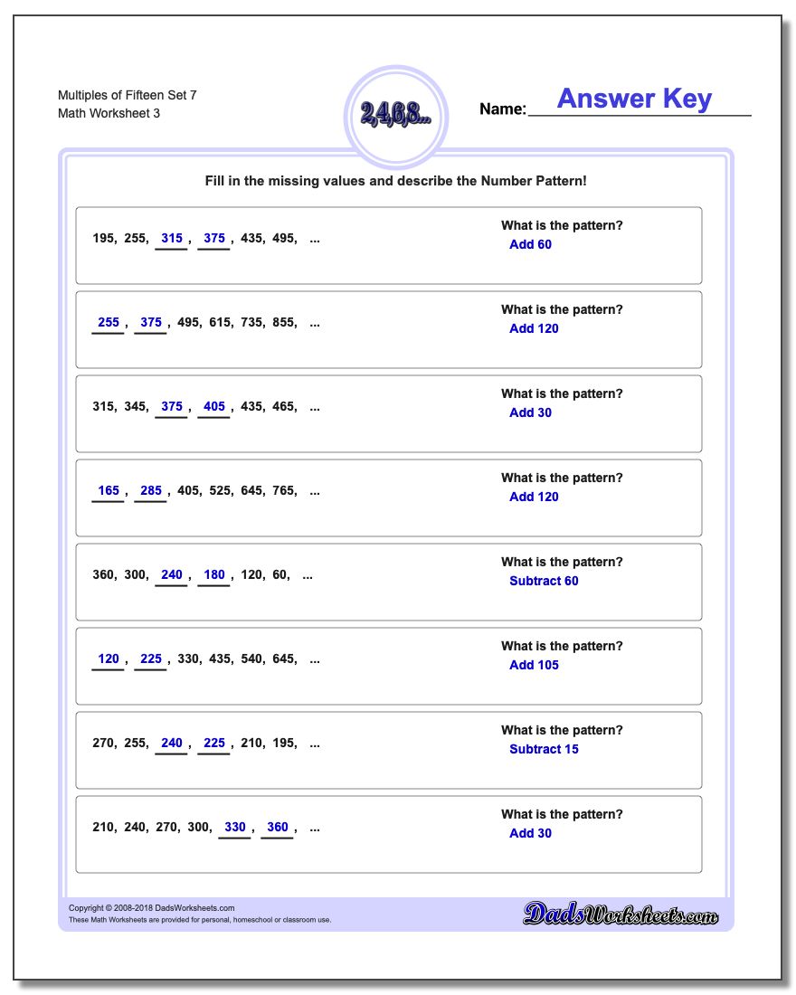Multiples of Fifteen Set 7 Worksheet
