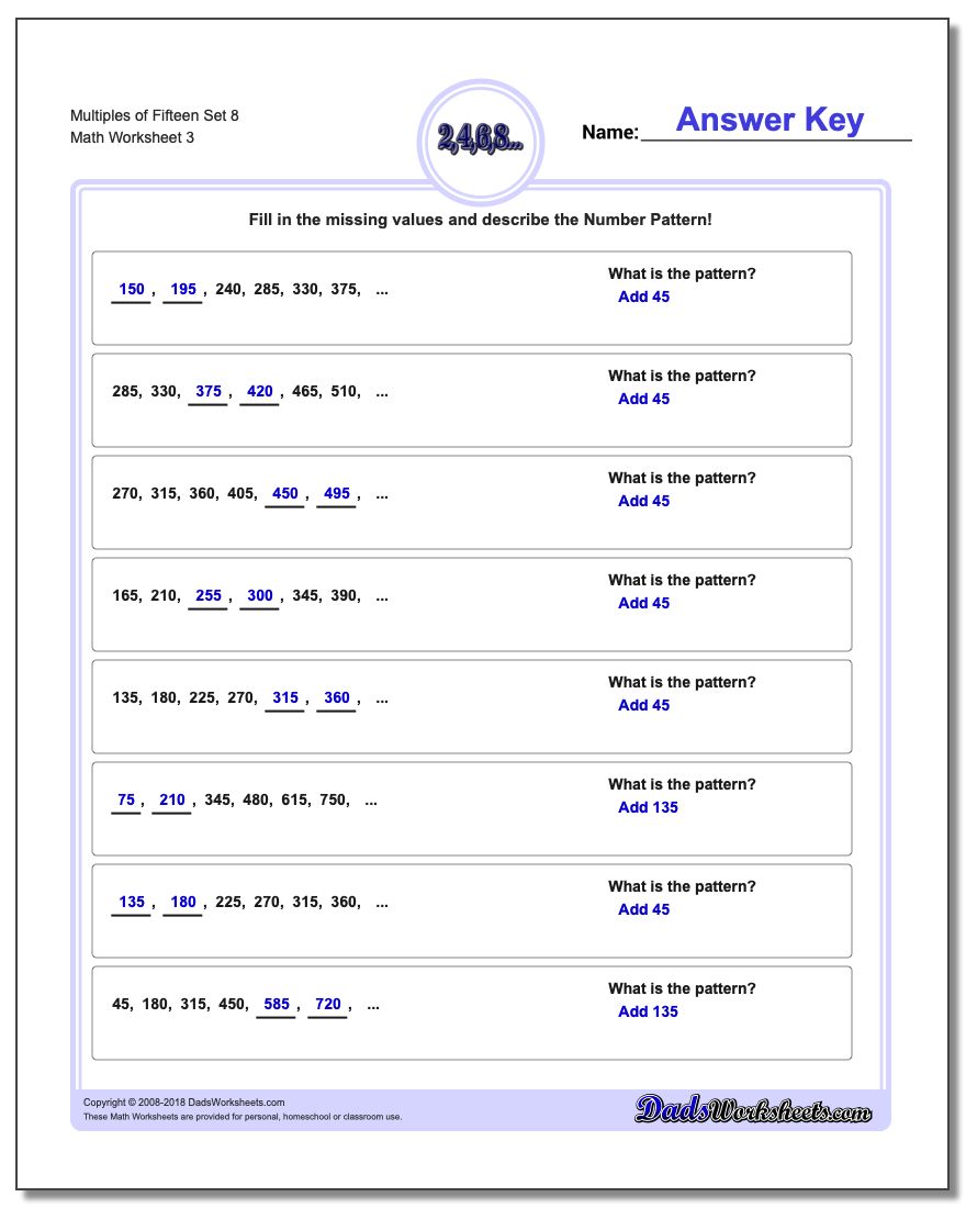 Multiples of Fifteen Set 8 Worksheet