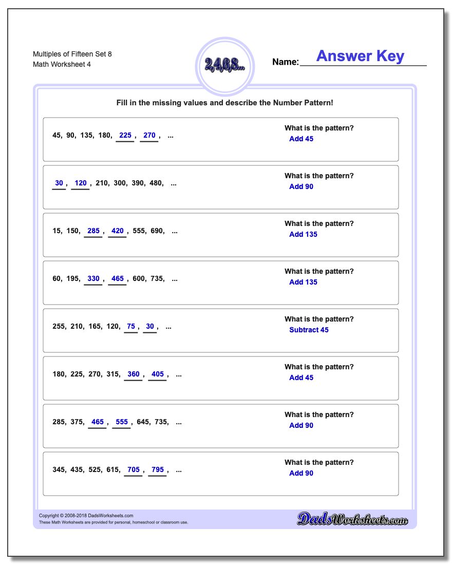 Multiples of Fifteen Set 8 Worksheet