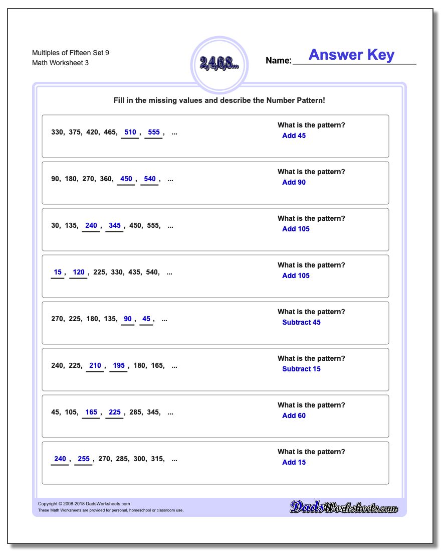 Multiples of Fifteen Set 9 Worksheet
