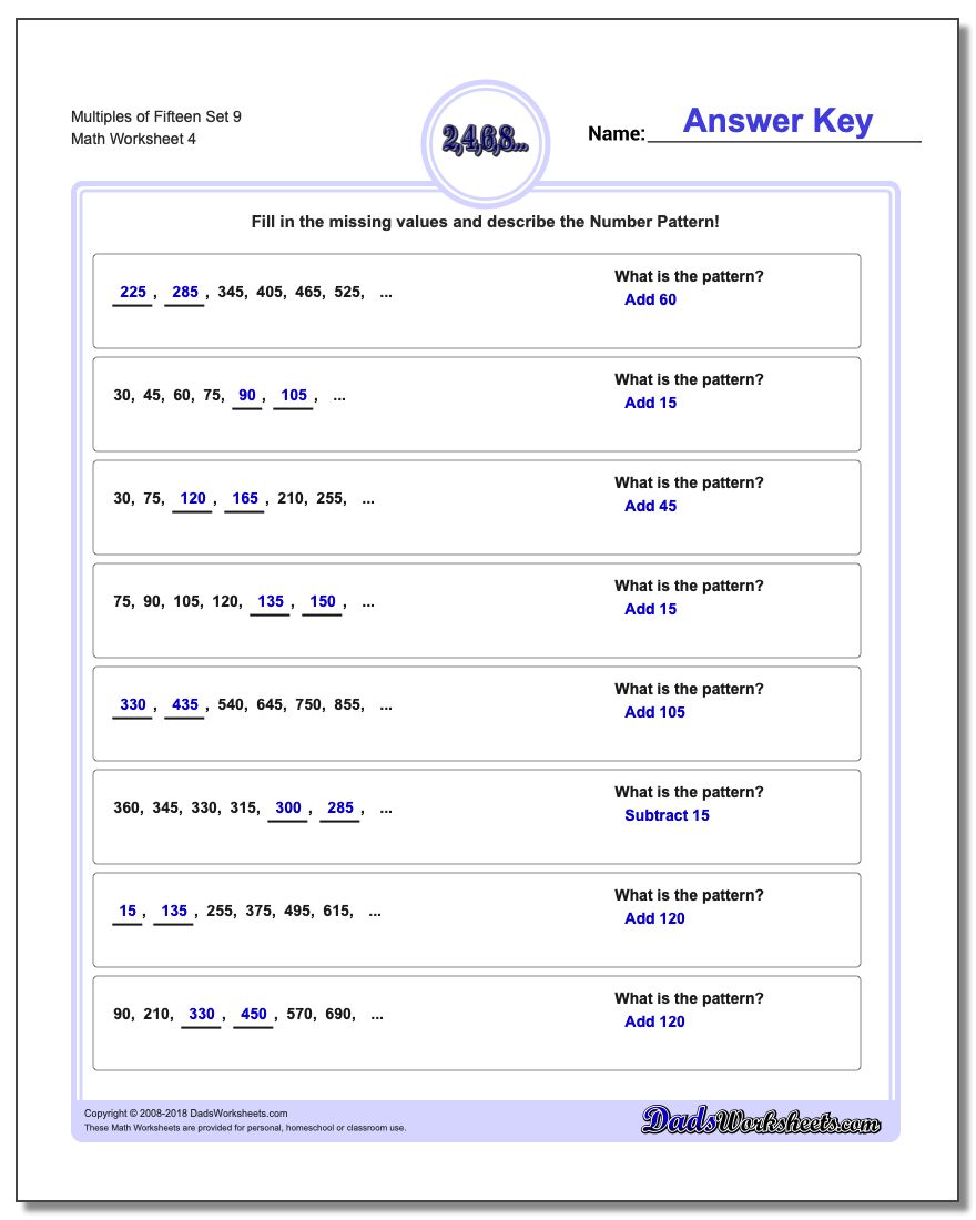 Multiples of Fifteen Set 9 Worksheet