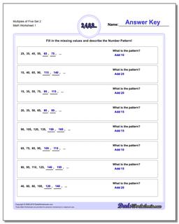 Multiples of Five Set 2 Number Patterns Worksheet