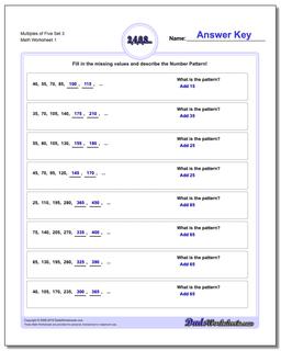 Multiples of Five Set 3 Number Patterns Worksheet