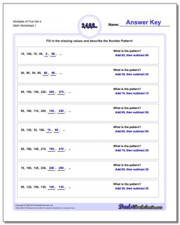 Multiples of Five Set 4 Number Patterns Worksheet