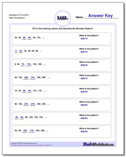 Multiples of Five Set 6 Number Patterns Worksheet