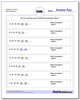 Multiples of Ten Set 1 /worksheets/number-patterns.html Worksheet
