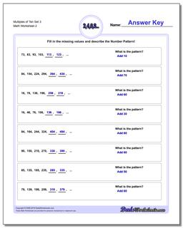 Multiples of Ten Set 3 /worksheets/number-patterns.html Worksheet