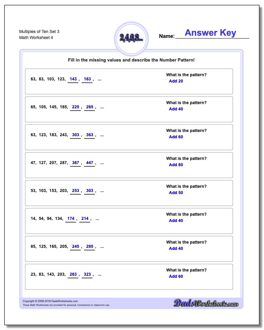 Multiples of Ten Set 3 Worksheet