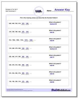 Multiples of Ten Set 5 /worksheets/number-patterns.html Worksheet