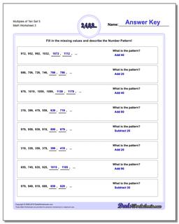 Multiples of Ten Set 5 Worksheet