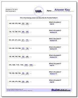 Multiples of Ten Set 5 Worksheet