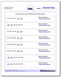 Multiples of Ten Set 7 /worksheets/number-patterns.html Worksheet