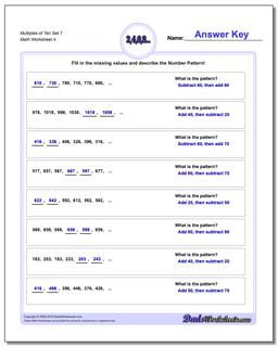 Multiples of Ten Set 7 Worksheet