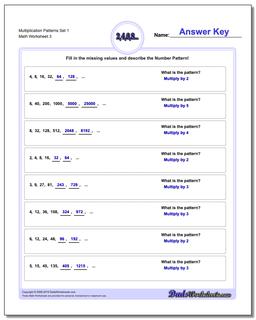 Multiplication Worksheet Patterns Set 1