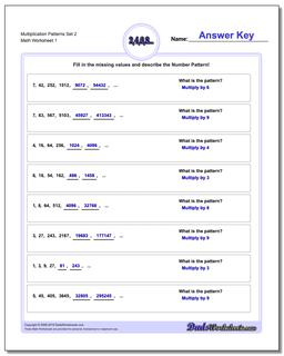 Number Patterns Multiplication Worksheet Set 2