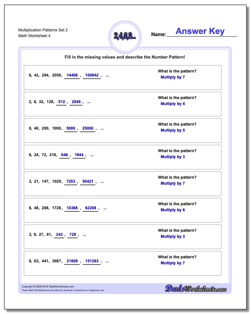 Multiplication Worksheet Patterns Set 2