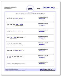 Number Patterns Multiplication Worksheet Set 3