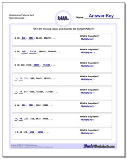 Number Patterns Multiplication Worksheet Set 4