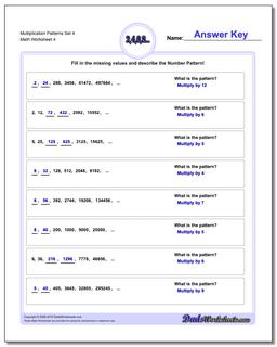 Multiplication Worksheet Patterns Set 4