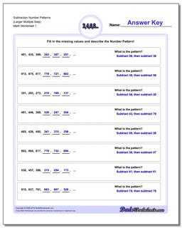 Number Patterns Subtraction Worksheet (Larger Multiple Step)