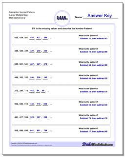 Subtraction Worksheet Number Patterns (Larger Multiple Step) /worksheets/number-patterns.html