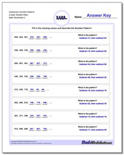 Subtraction Worksheet Number Patterns (Larger Multiple Step) /worksheets/number-patterns.html