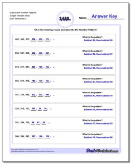 Subtraction Worksheet Number Patterns (Larger Multiple Step)