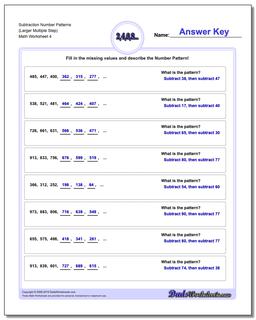 Subtraction Worksheet Number Patterns (Larger Multiple Step)