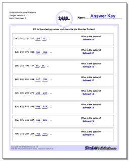 Number Patterns Subtraction Worksheet (Larger Values) 2