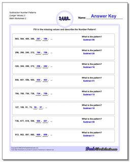 Subtraction Worksheet Number Patterns (Larger Values) 2 /worksheets/number-patterns.html