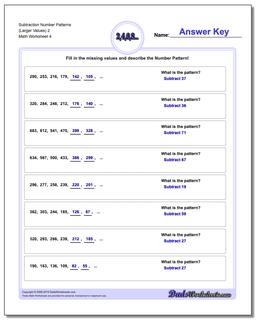 Subtraction Worksheet Number Patterns (Larger Values) 2