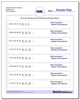 Number Patterns Subtraction Worksheet (Multiple Step)