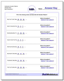 Subtraction Worksheet Number Patterns (Multiple Step)