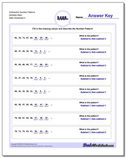 Subtraction Worksheet Number Patterns (Multiple Step)