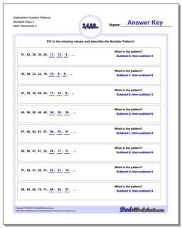 Subtraction Worksheet Number Patterns (Multiple Step) 2