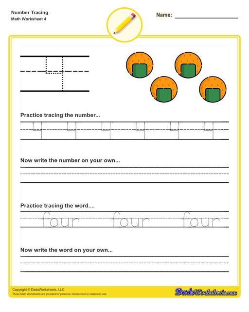 Number tracing worksheets for preschool students to practice writing numbers in their numeric and written forms.  Number Tracing V4