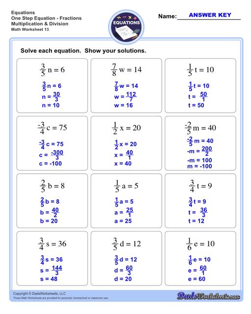 Solving One Step Equations 1 Worksheet