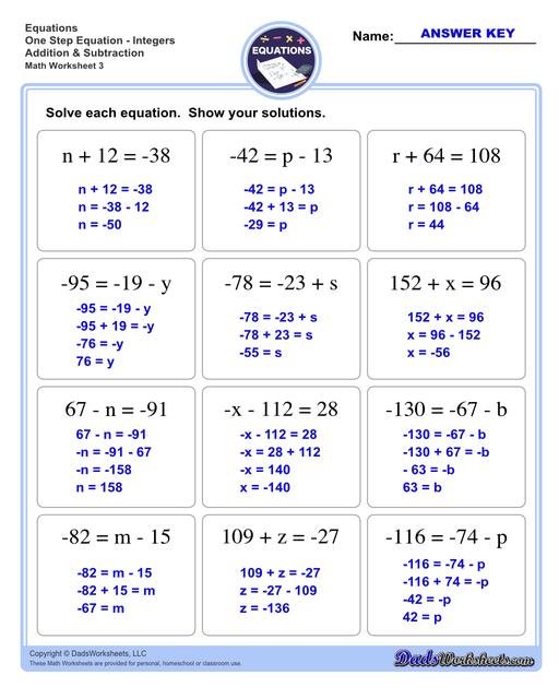 Color By Number - One Step Equations - Rational Numbers - 7th Grade Math