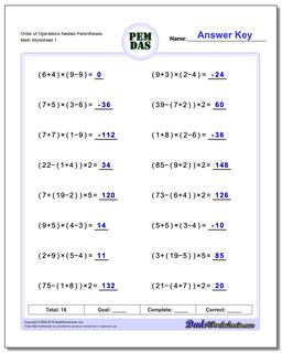 Order of Operations Worksheets